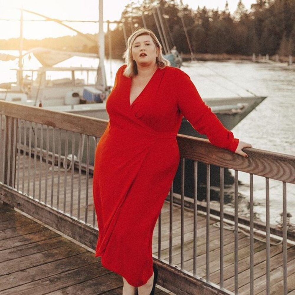 Universal Standard Rivers Long Sleeve Jersey Knit Wrap Dress Red Large 22-24